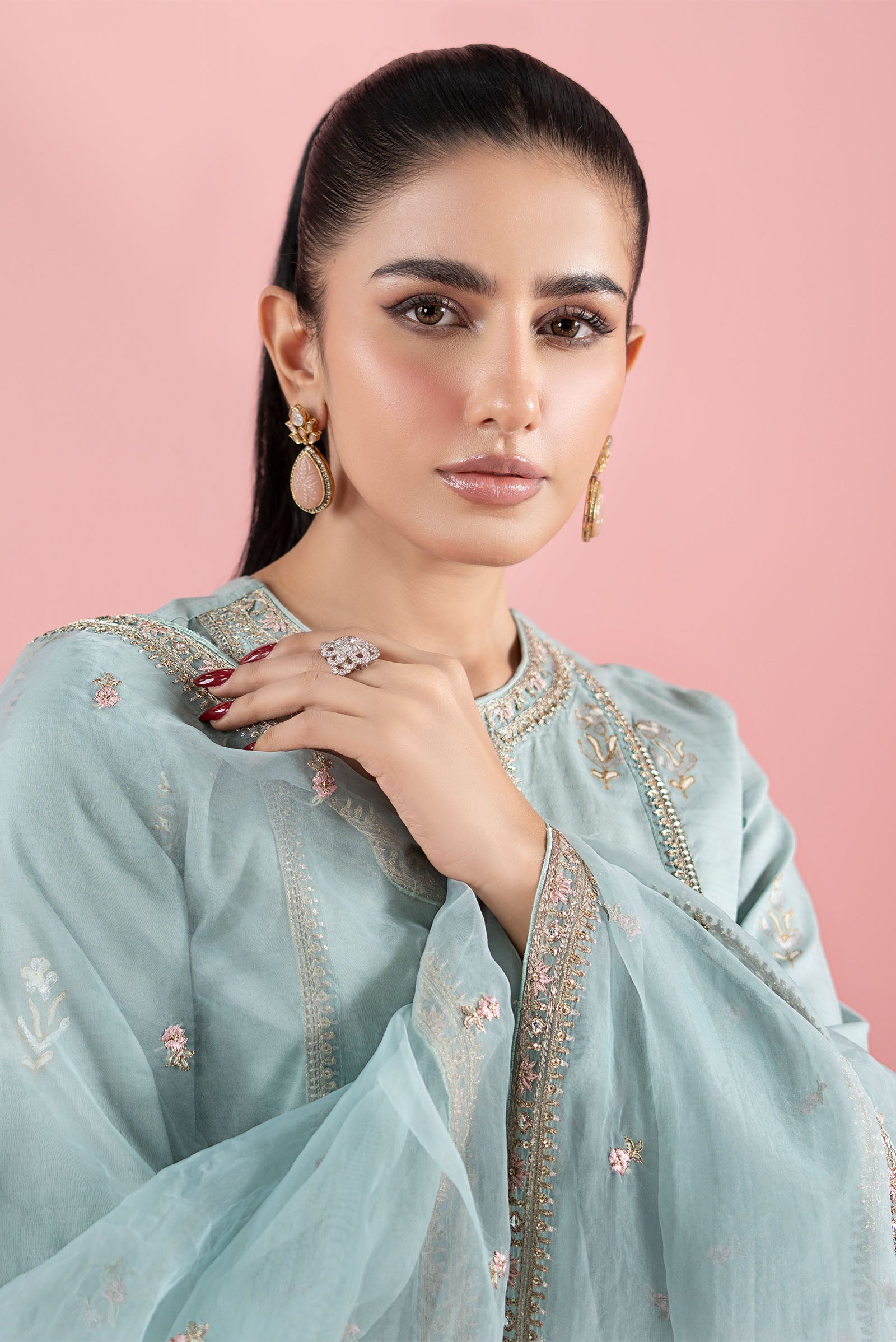 Ferozi Embroidered Dobby Gharara Set (3-Piece) - Image 3