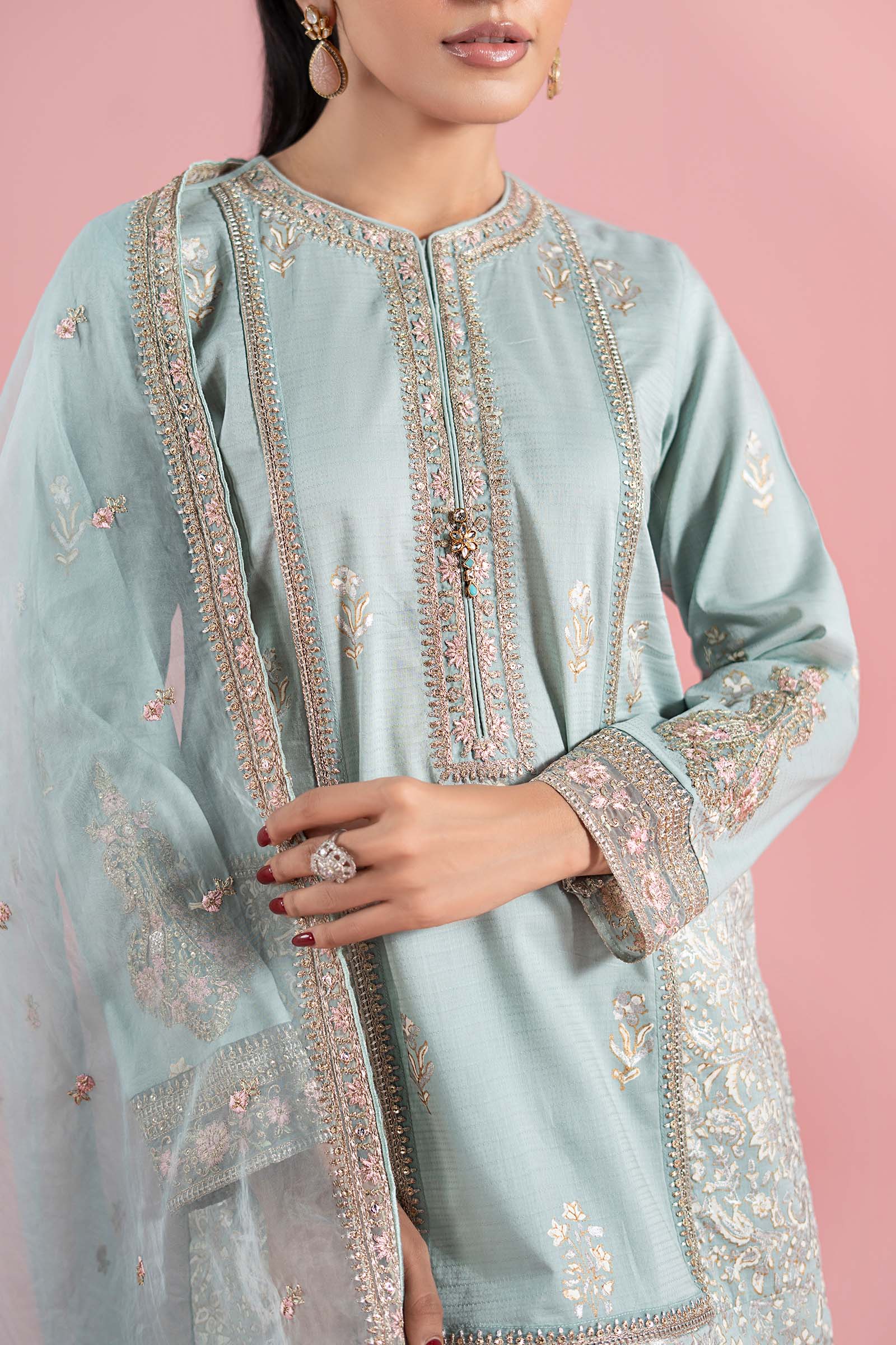 Ferozi Embroidered Dobby Gharara Set (3-Piece) - Image 4