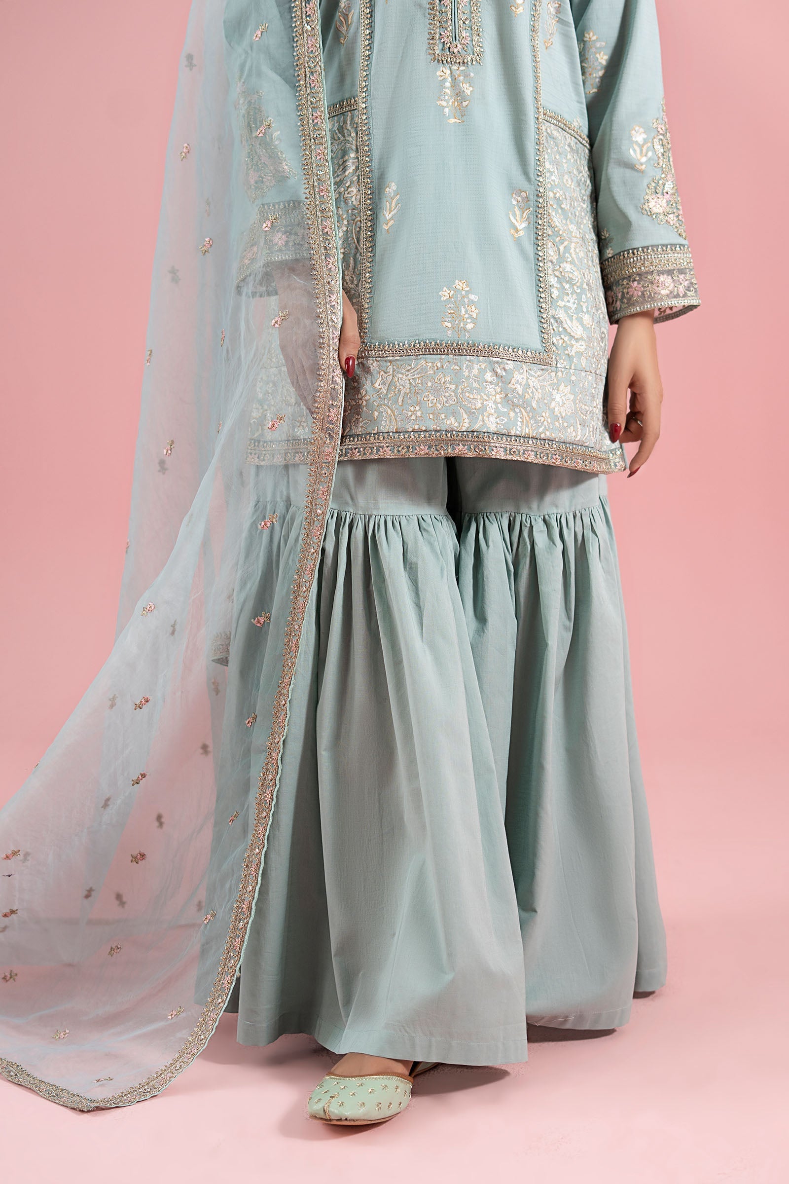 Ferozi Embroidered Dobby Gharara Set (3-Piece) - Image 5