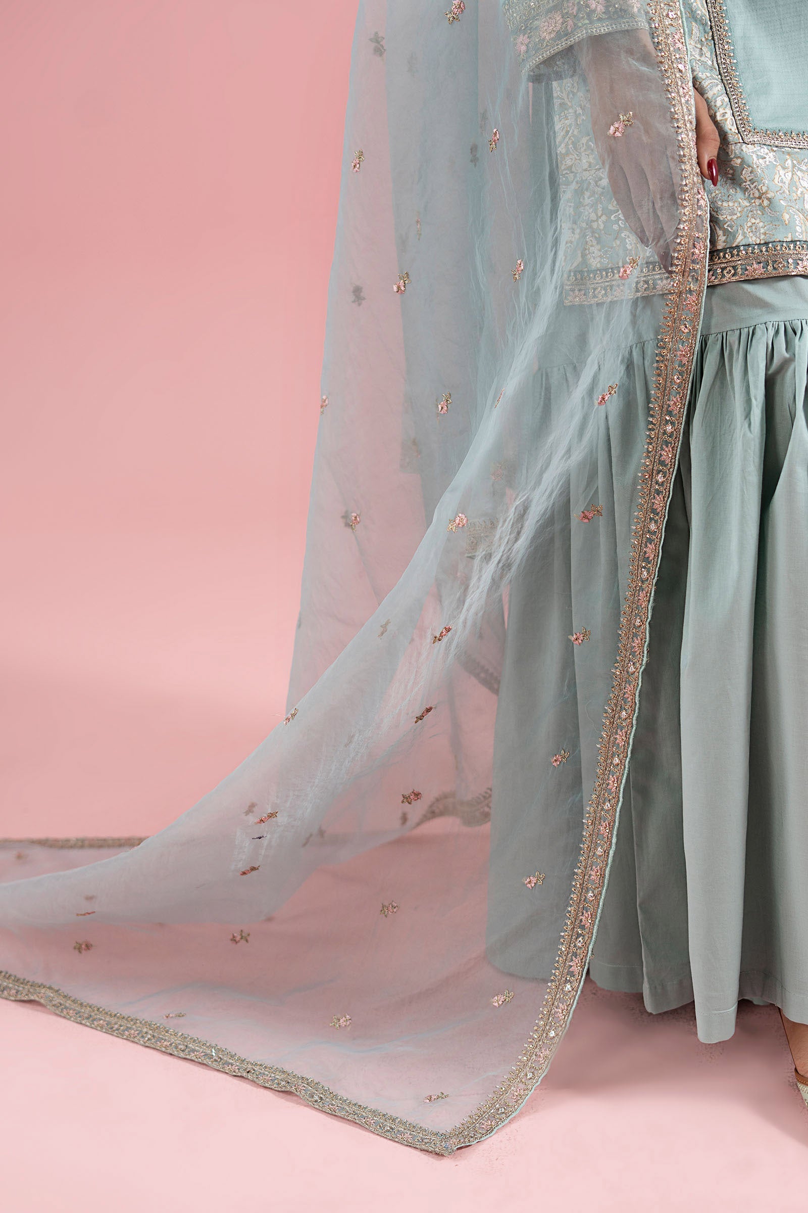 Ferozi Embroidered Dobby Gharara Set (3-Piece) - Image 6