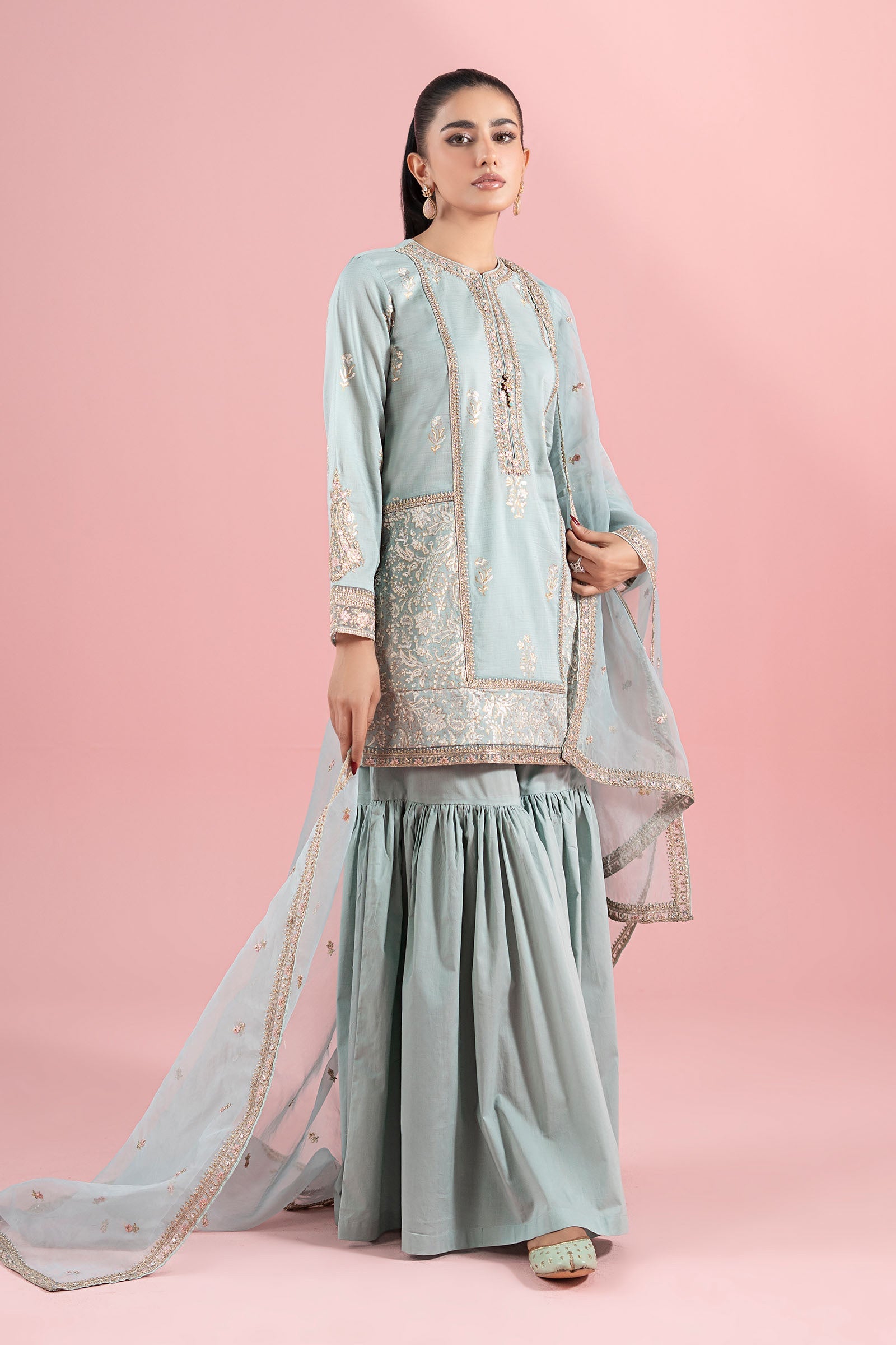 Ferozi Embroidered Dobby Gharara Set (3-Piece) - Image 7