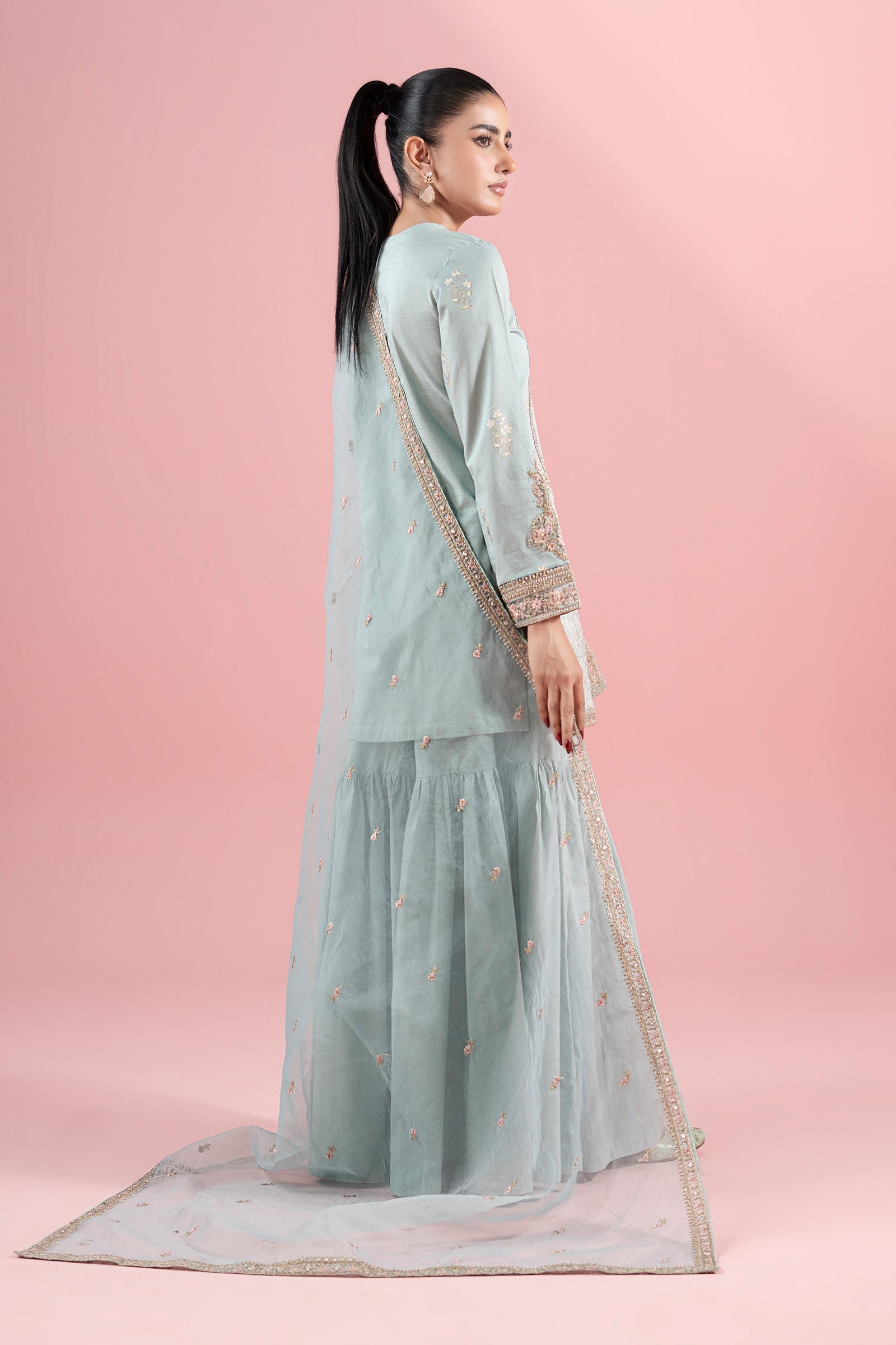 Ferozi Embroidered Dobby Gharara Set (3-Piece) - Image 8