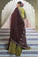 Pakistani Lime Green Embroidered Jamawar Gharara Set (3-Piece) - Image 5