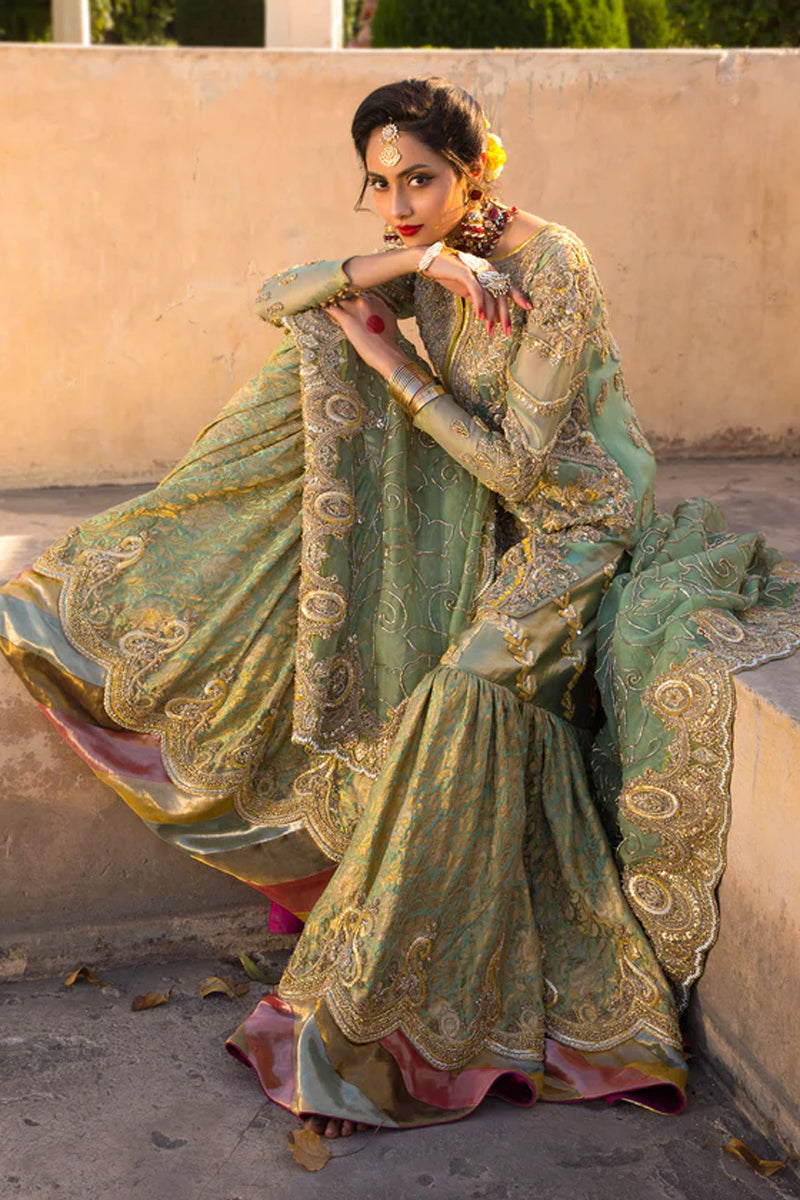 Sage Green Embellished Katan Organza Bridal Gharara (3-Piece) - Image 2