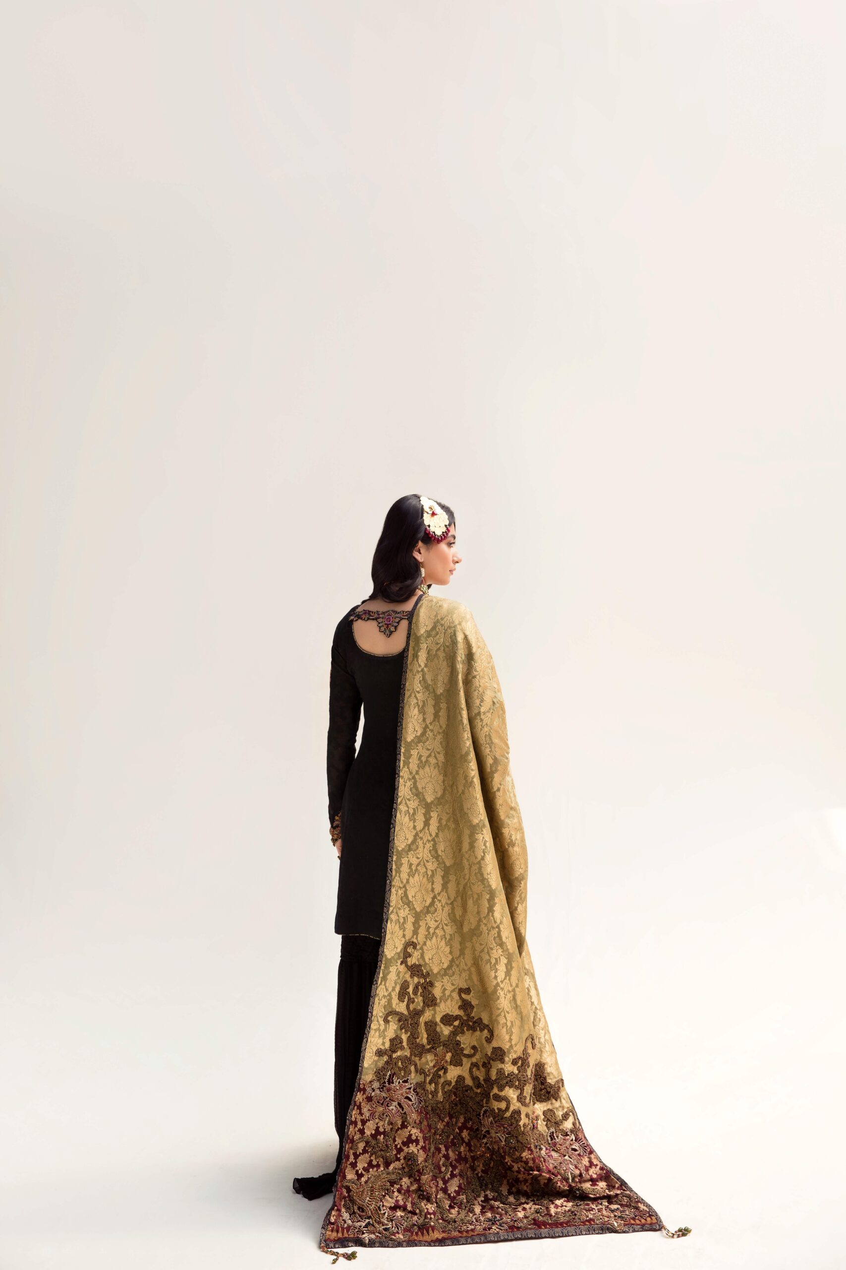 Pakistani Jade Maroon Embroidered Khimkhaab Gharara (3-Piece) - Image 6