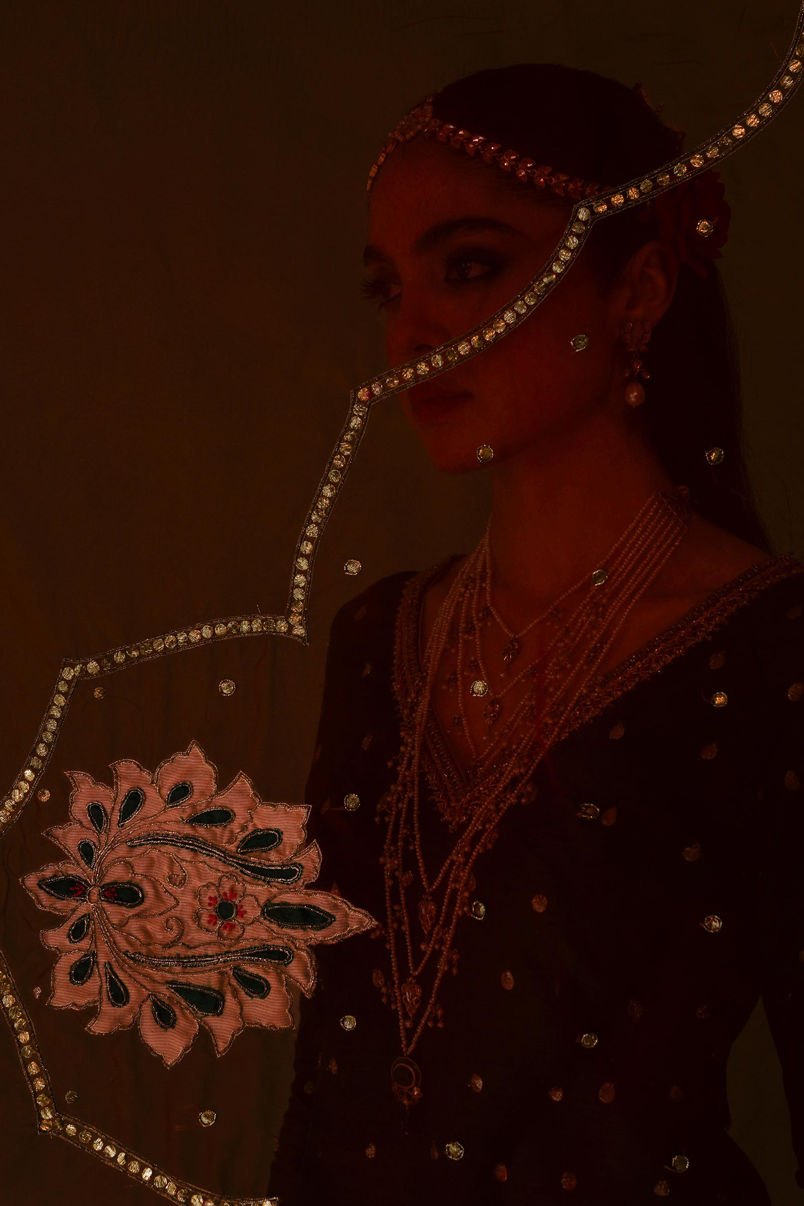 Pakistani Emerald Green Embroidered Korean Silk Gharara (3-Piece) - Image 12