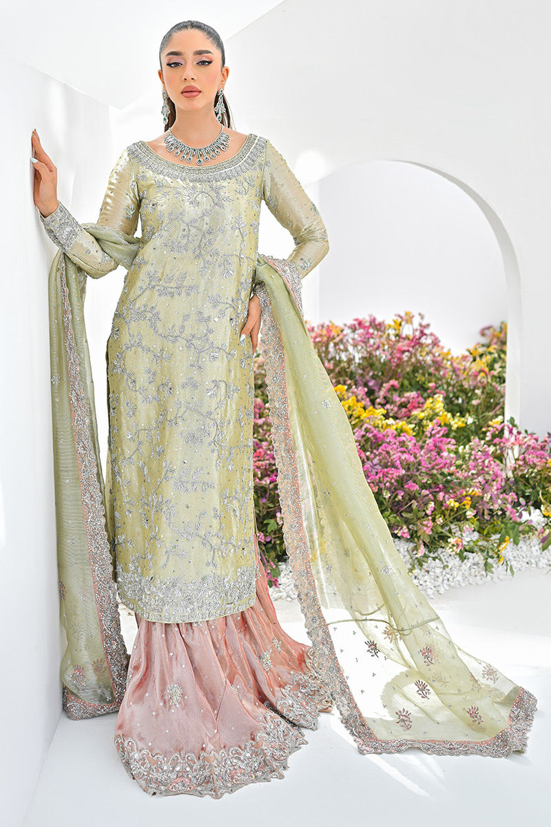 Pakistani Mint Embellished Lama Gharara Set (3-Piece) - Image 1