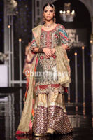 Pakistani Deep Green Kaamdani Lamé Gharara (3-Piece) - Image 3