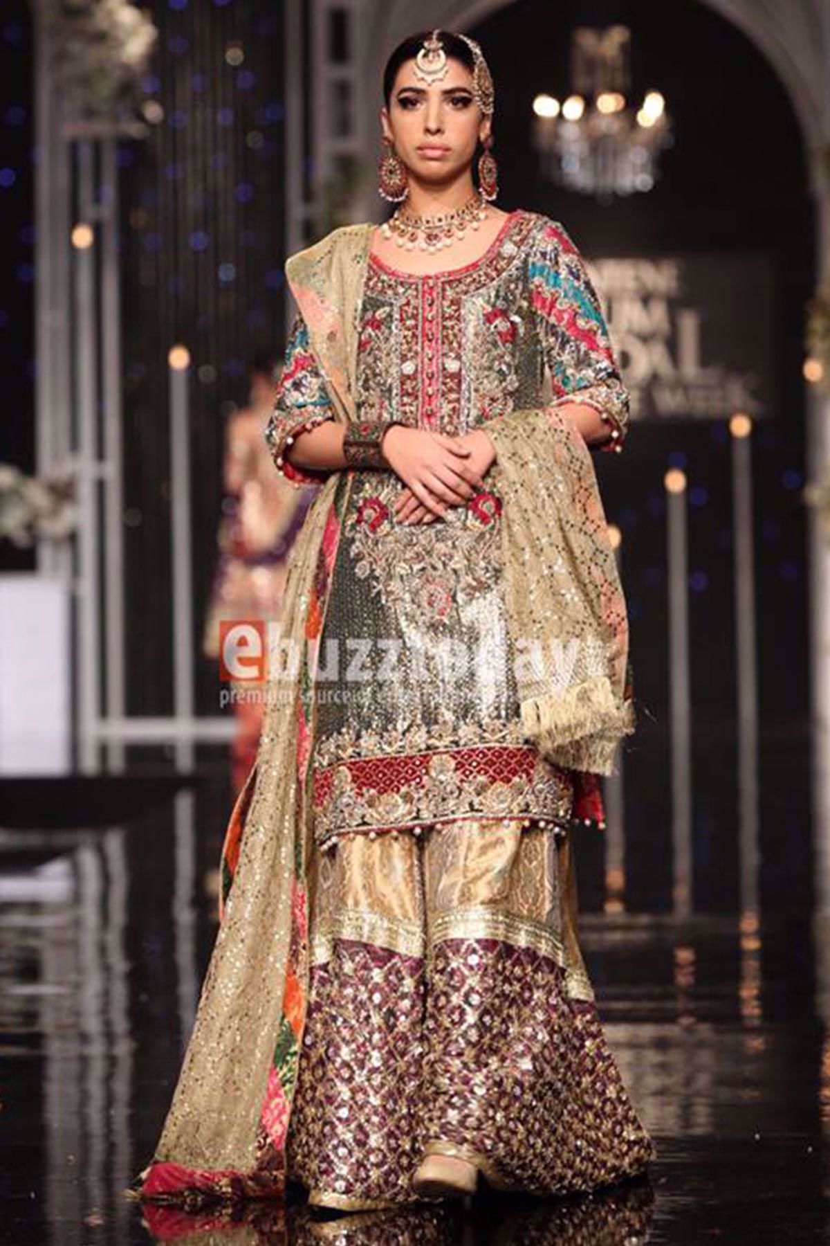 Pakistani Deep Green Kaamdani Lamé Gharara (3-Piece) - Image 6