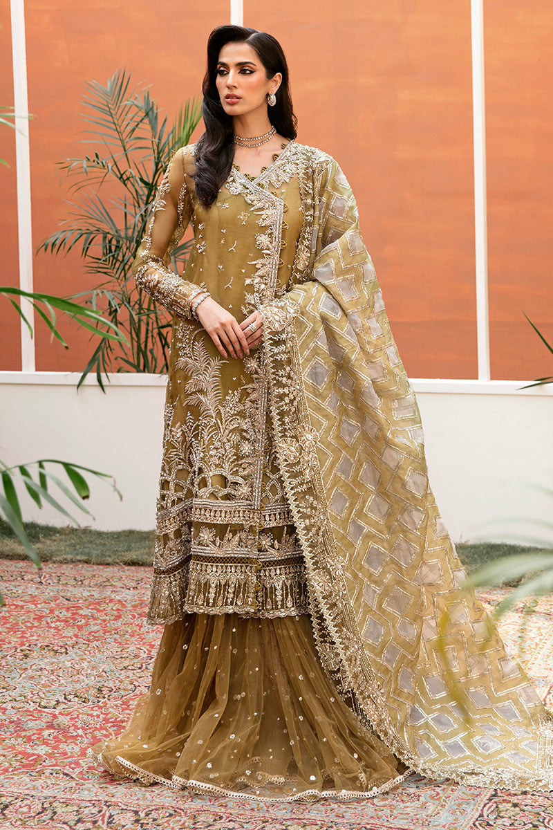 Olive Green Embellished Organza Gharara (3-Piece) - Image 2