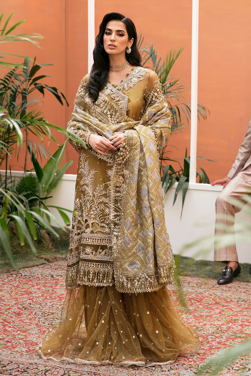 Olive Green Embellished Organza Gharara (3-Piece) - Image 4