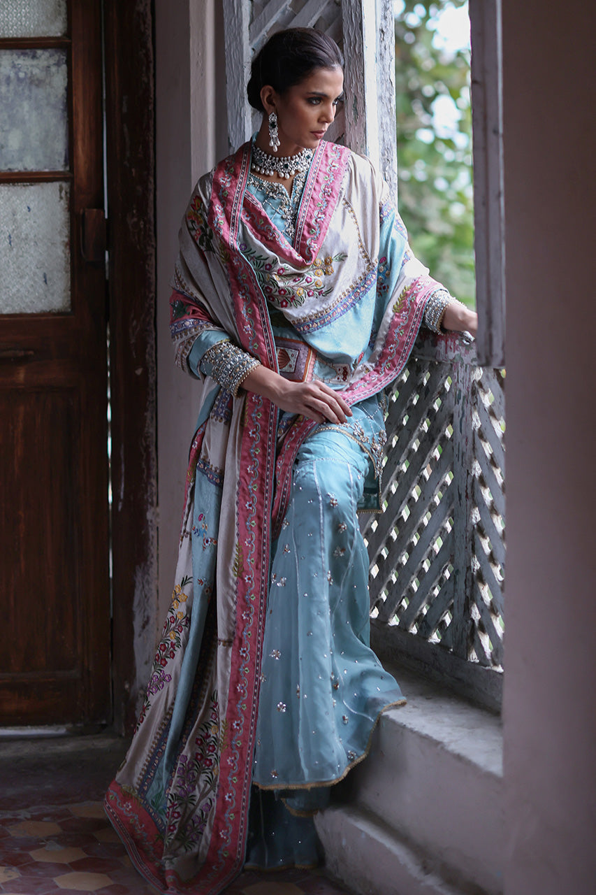 Sage Zardozi Organza Silk Gharara Set (3-Piece) - Image 5