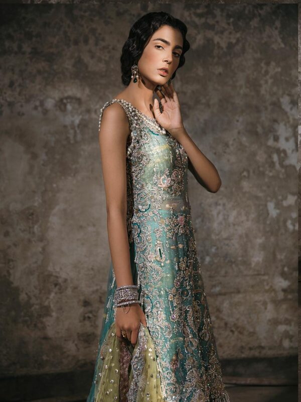 Seafoam Zardozi Organza & Tissue Farshi Gharara (4-Piece) - Image 1