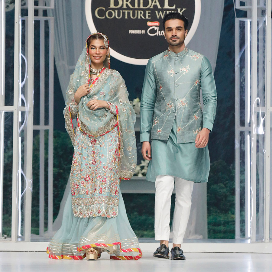 Duck Egg Green Gota Resham Silk Bridal Gharara (3-Piece) - Image 2