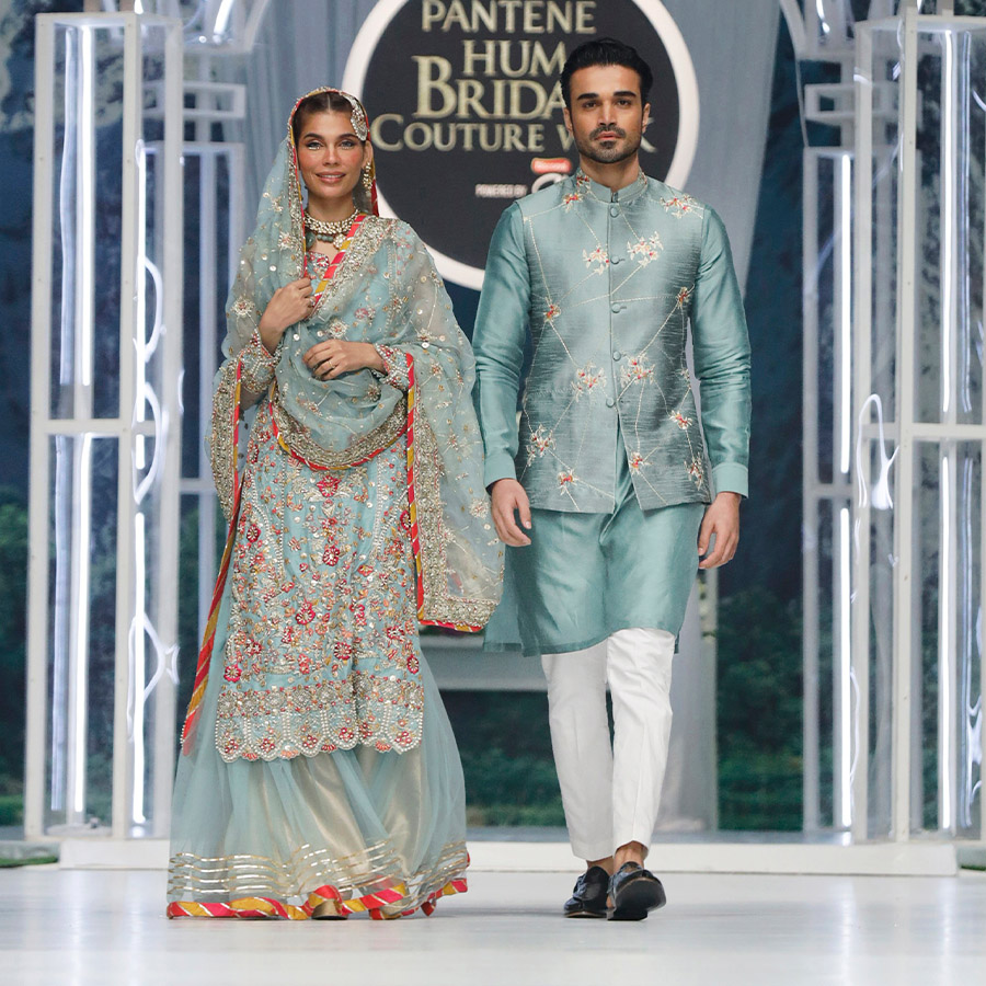 Duck Egg Green Gota Resham Silk Bridal Gharara (3-Piece) - Image 3