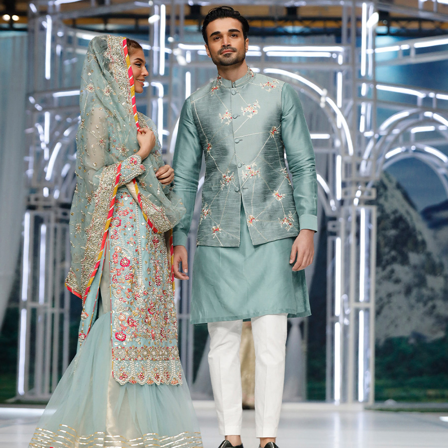 Duck Egg Green Gota Resham Silk Bridal Gharara (3-Piece) - Image 5