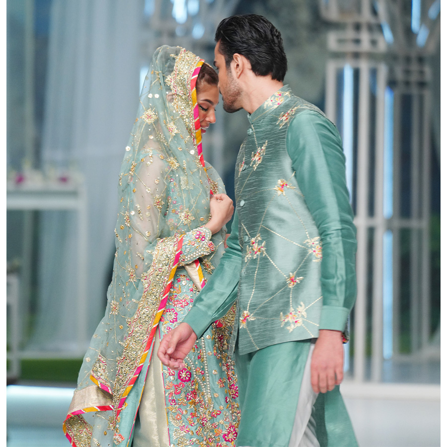 Duck Egg Green Gota Resham Silk Bridal Gharara (3-Piece) - Image 6