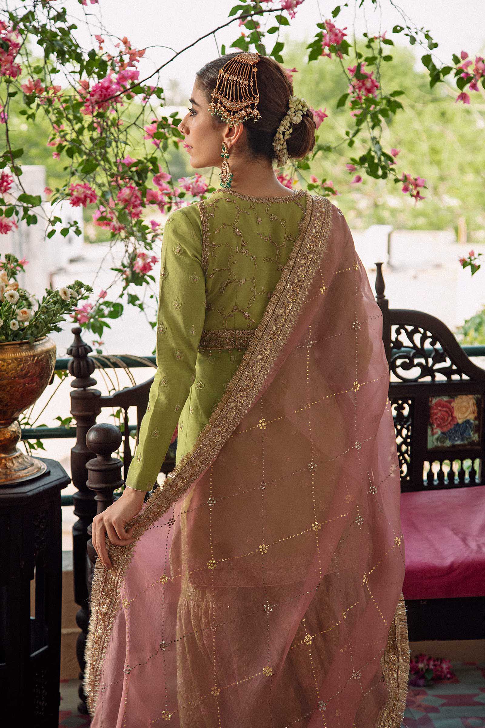 Green Embroidered Raw Silk Gharara Set (3-Piece) - Image 2