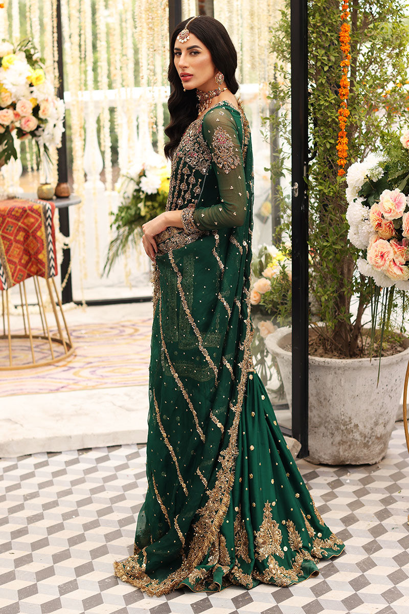 Bottle Green Zardozi Chiffon & Raw Silk Gharara (3-Piece) - Image 10