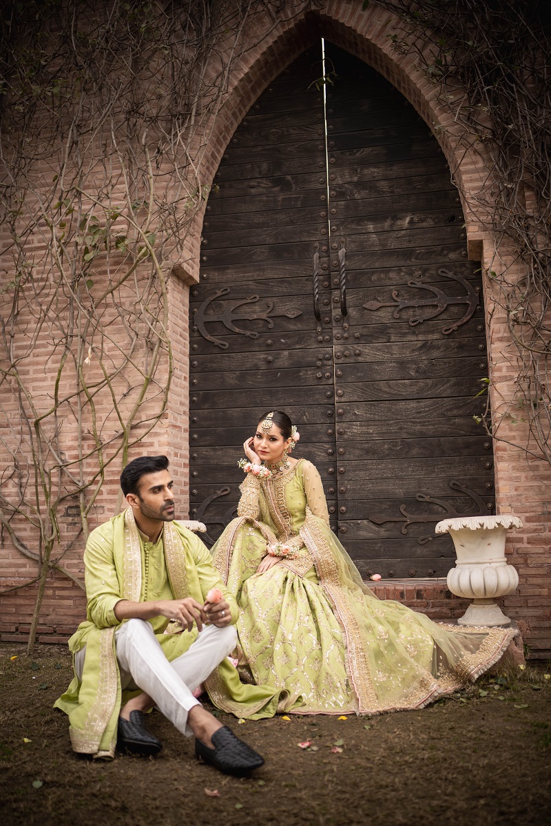 Pakistani Pistachio Green Embroidered Net & Raw Silk Farshi Gharara (3-Piece) - Image 7