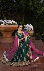 Emerald Green Embroidered Silk-Blend Peplum Gharara (3-Piece) - Image 4