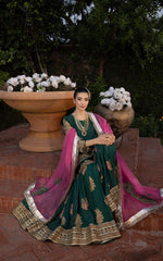 Emerald Green Embroidered Silk-Blend Peplum Gharara (3-Piece) - Image 5