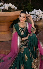 Emerald Green Embroidered Silk-Blend Peplum Gharara (3-Piece) - Image 6