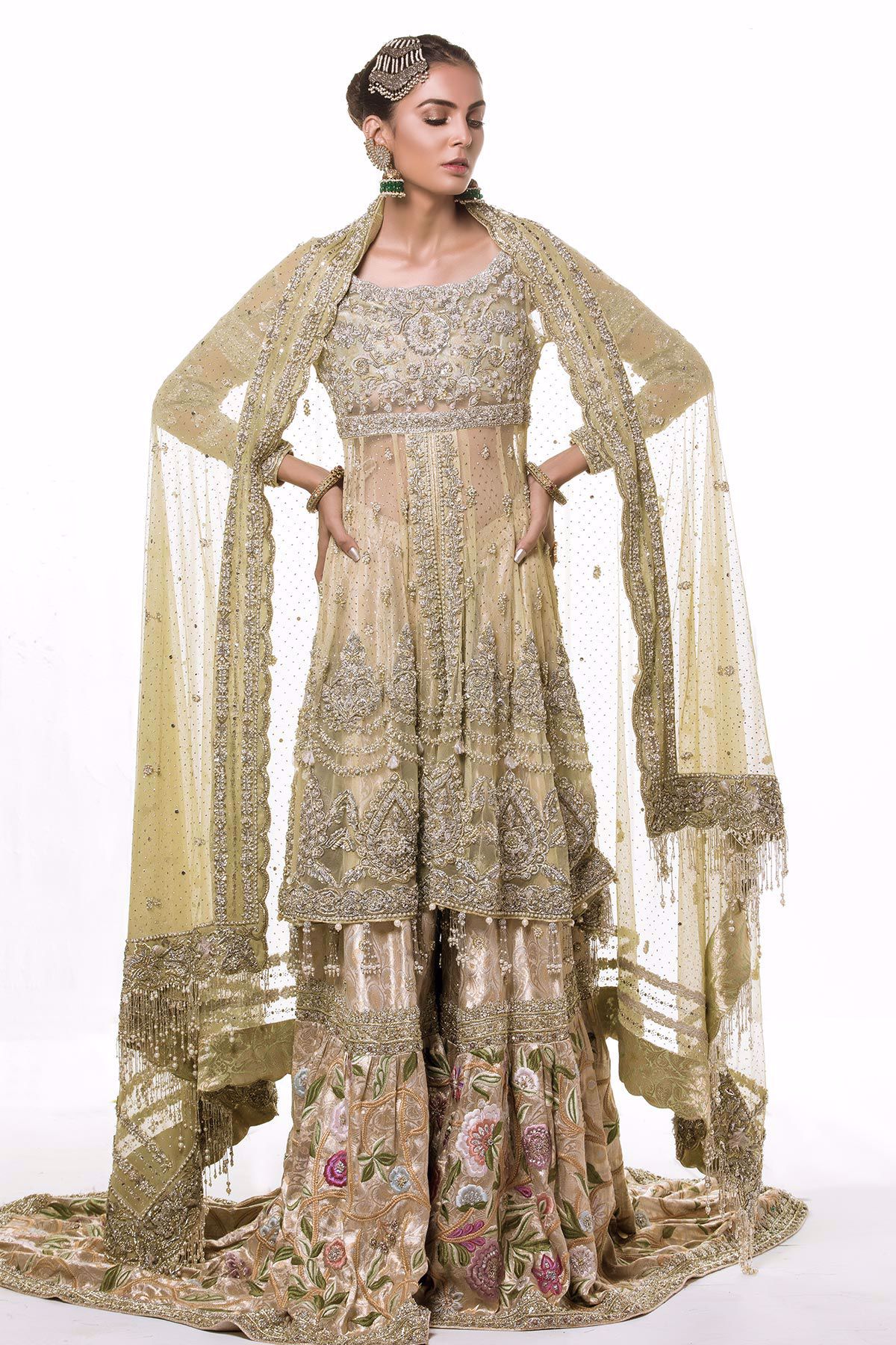 Pakistani Mint Green Embroidered Net Bridal Gharara (3-Piece) - Image 7