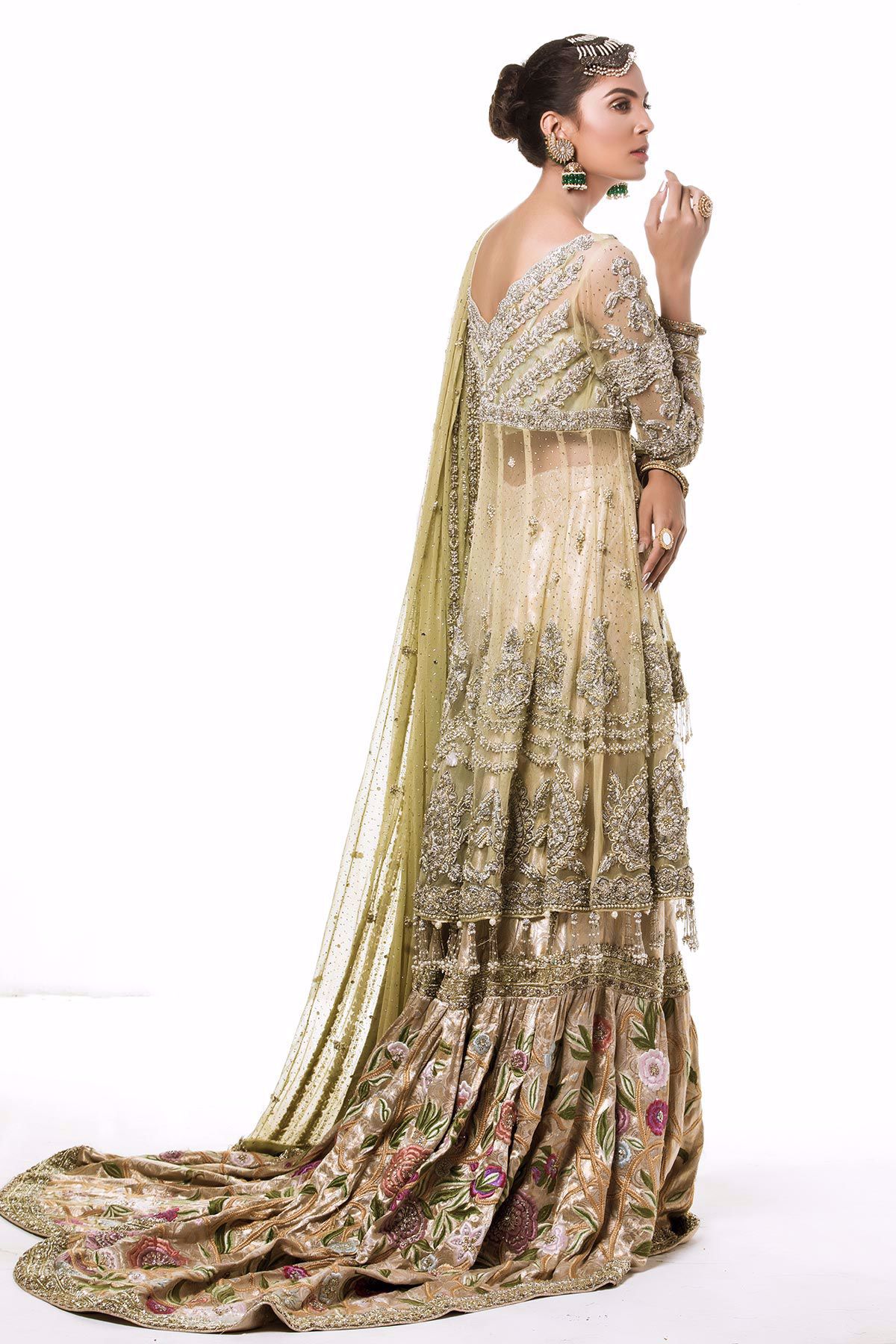 Pakistani Mint Green Embroidered Net Bridal Gharara (3-Piece) - Image 8