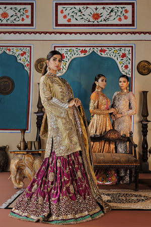 Lime and Plum Gota Marori Silk Jacquard Gharara (3-Piece) - Image 13