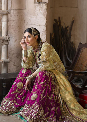 Lime and Plum Gota Marori Silk Jacquard Gharara (3-Piece) - Image 3