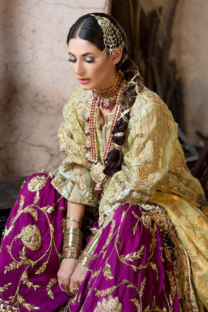 Lime and Plum Gota Marori Silk Jacquard Gharara (3-Piece) - Image 4