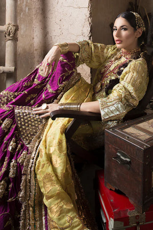 Lime and Plum Gota Marori Silk Jacquard Gharara (3-Piece) - Image 6