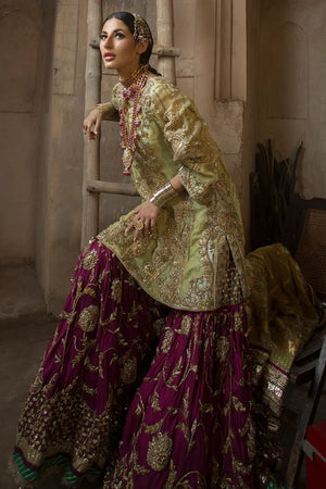 Lime and Plum Gota Marori Silk Jacquard Gharara (3-Piece) - Image 8
