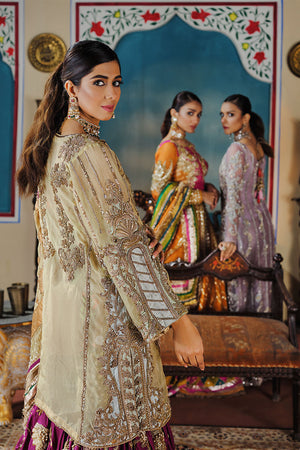 Lime Magenta Embellished Silk Jacquard Bridal Gharara (3-Piece) - Image 12