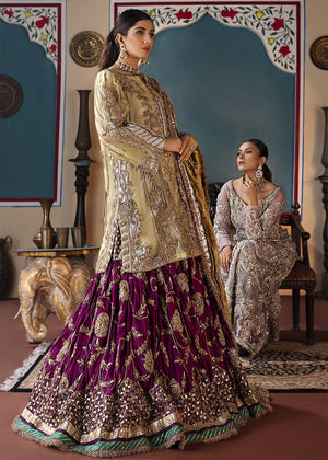 Lime Magenta Embellished Silk Jacquard Bridal Gharara (3-Piece) - Image 2