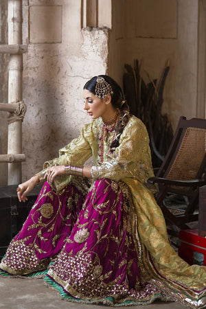 Lime Magenta Embellished Silk Jacquard Bridal Gharara (3-Piece) - Image 5