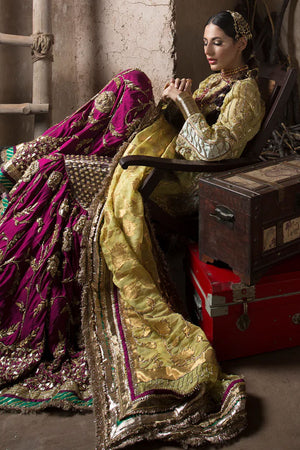 Lime Magenta Embellished Silk Jacquard Bridal Gharara (3-Piece) - Image 7