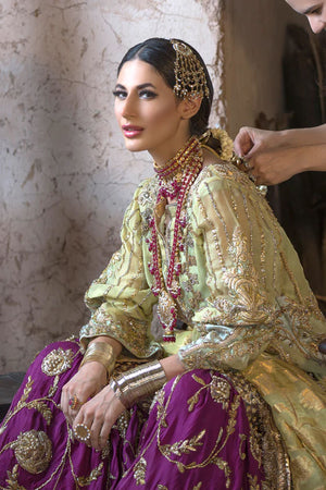 Lime Magenta Embellished Silk Jacquard Bridal Gharara (3-Piece) - Image 9