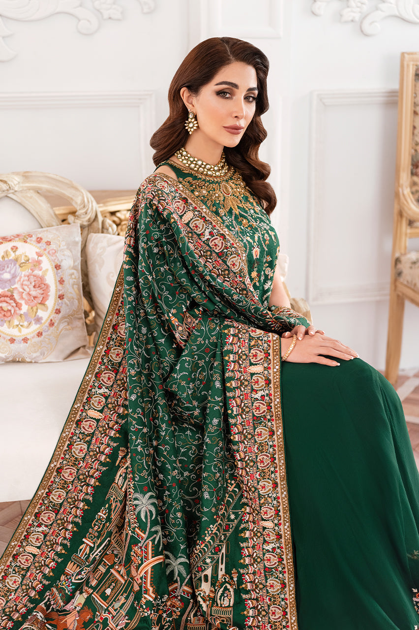 Emerald Green Hand Embroidered Silk Jamawar Gharara (3-Piece) - Image 10