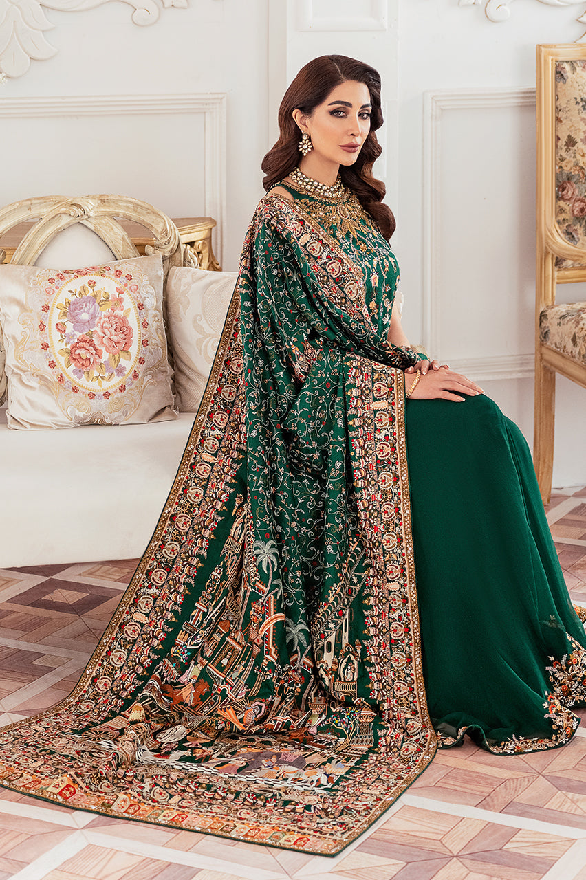 Emerald Green Hand Embroidered Silk Jamawar Gharara (3-Piece) - Image 9