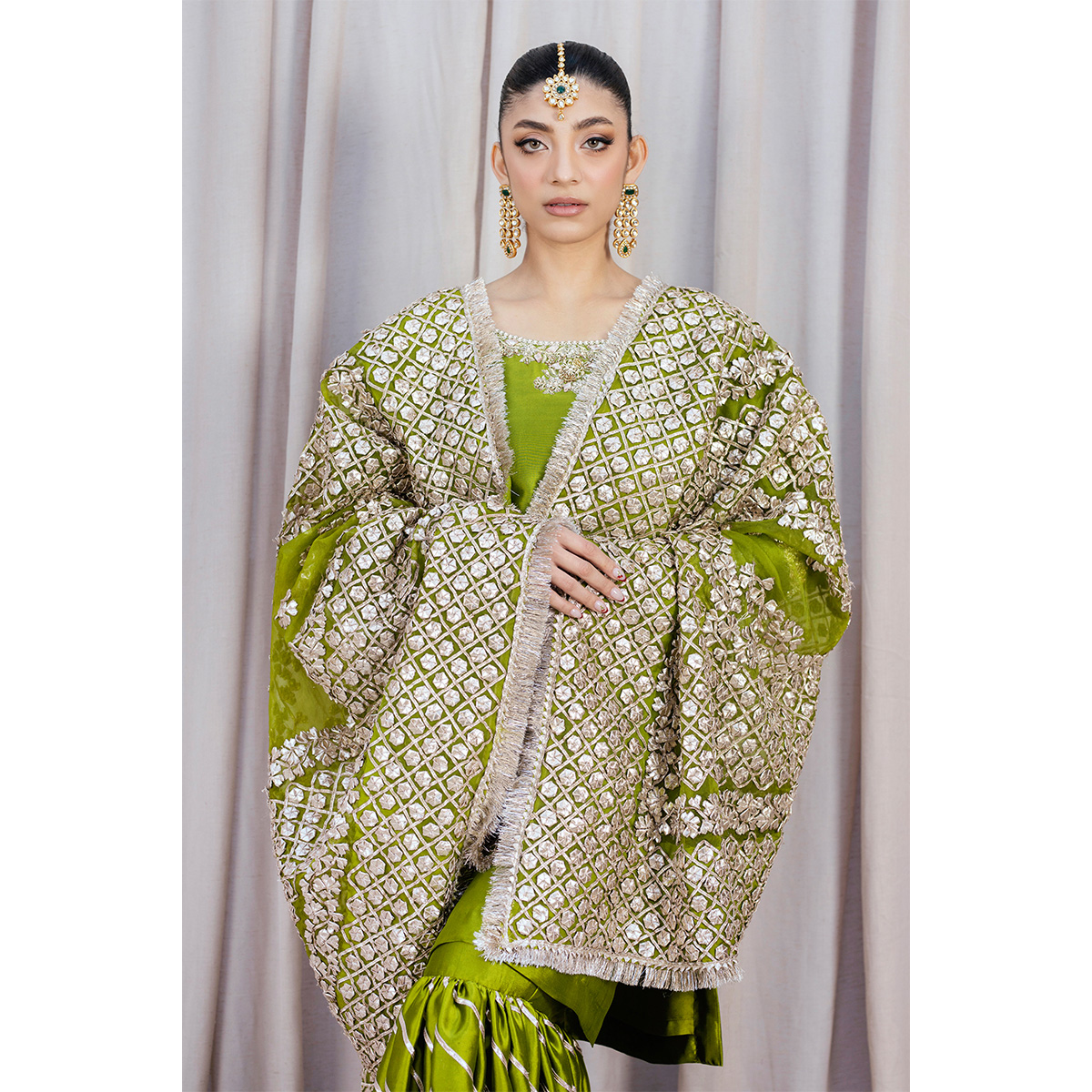 Hinna Green Gota Embroidered Silk Gharara (3-Piece) - Image 3
