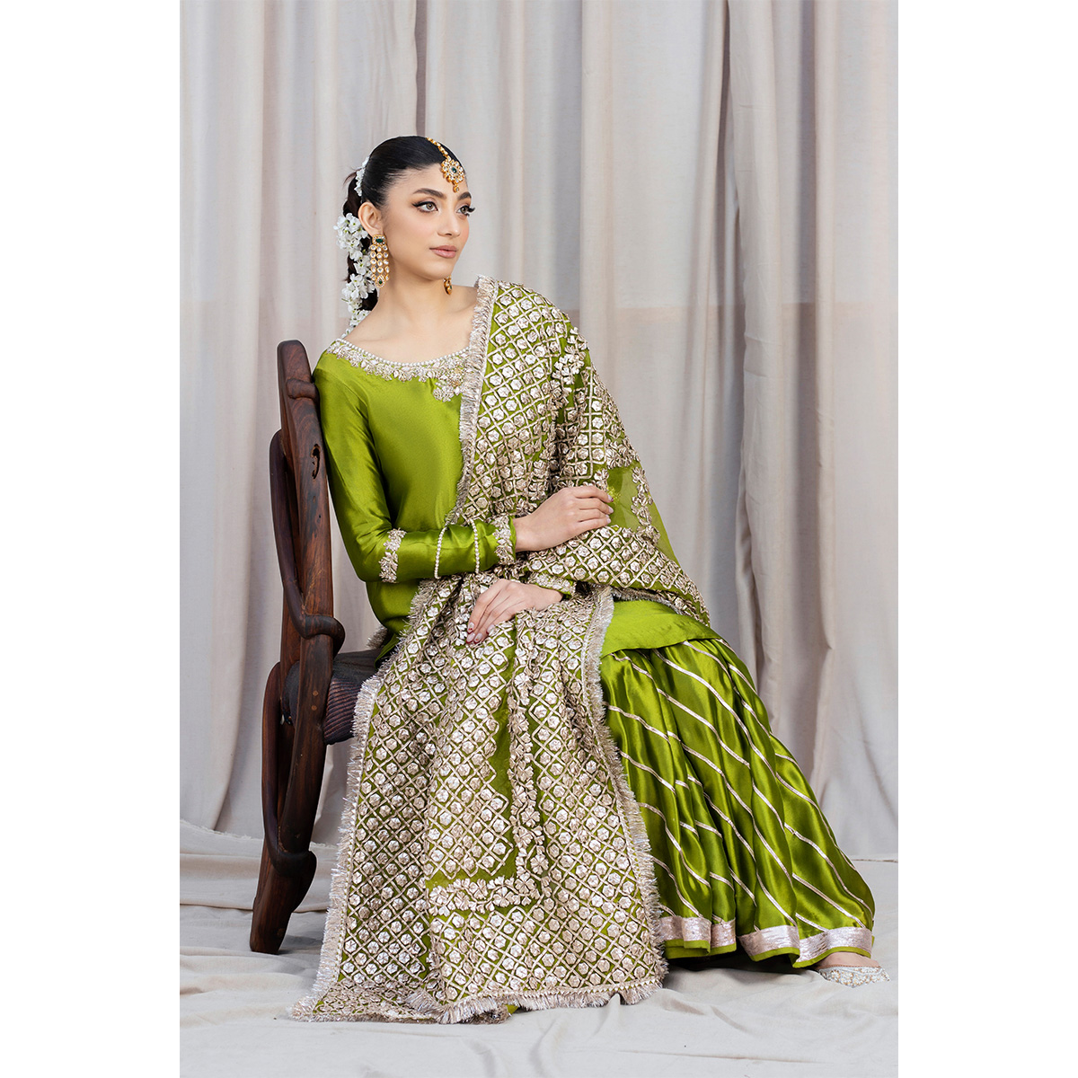 Hinna Green Gota Embroidered Silk Gharara (3-Piece) - Image 6