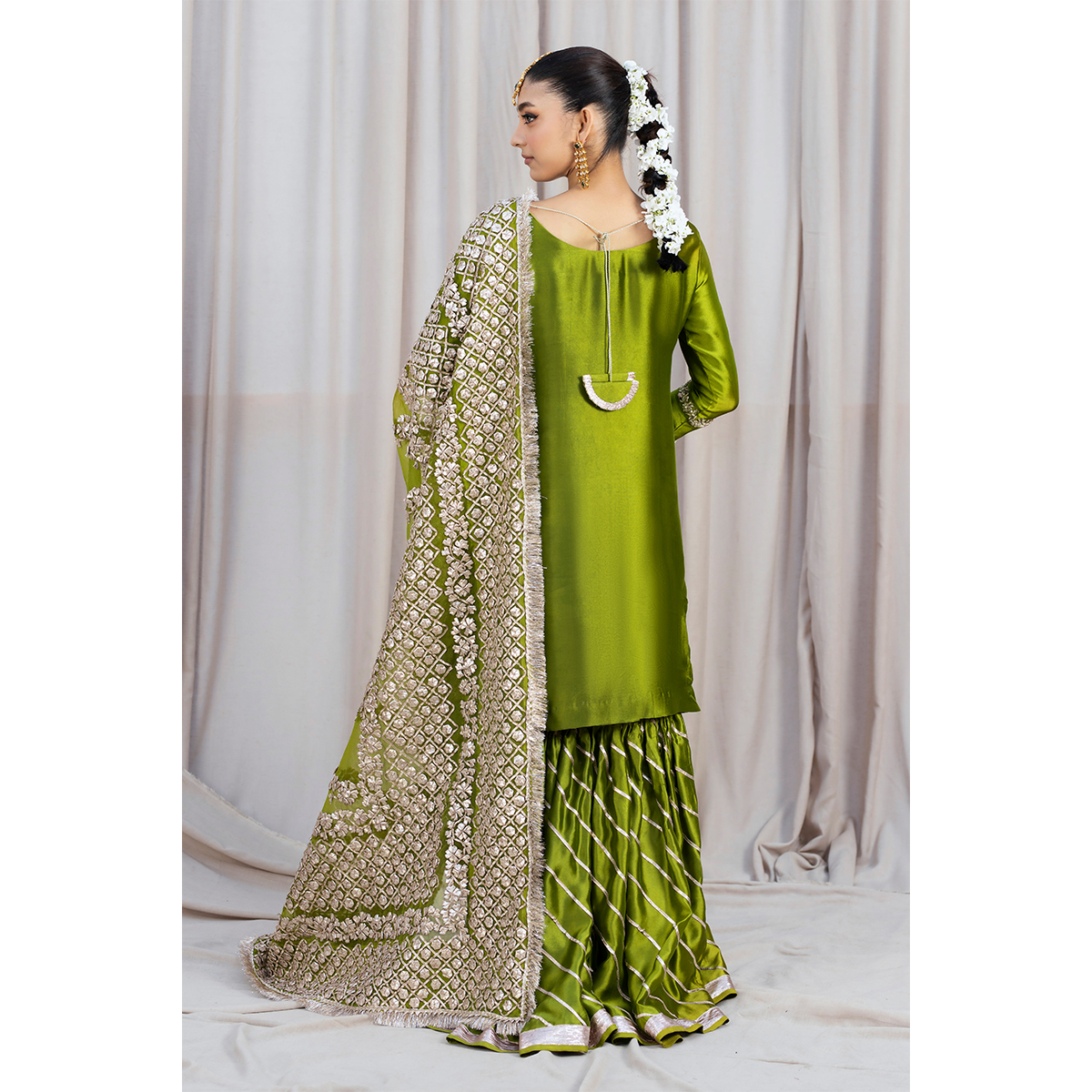 Hinna Green Gota Embroidered Silk Gharara (3-Piece) - Image 7