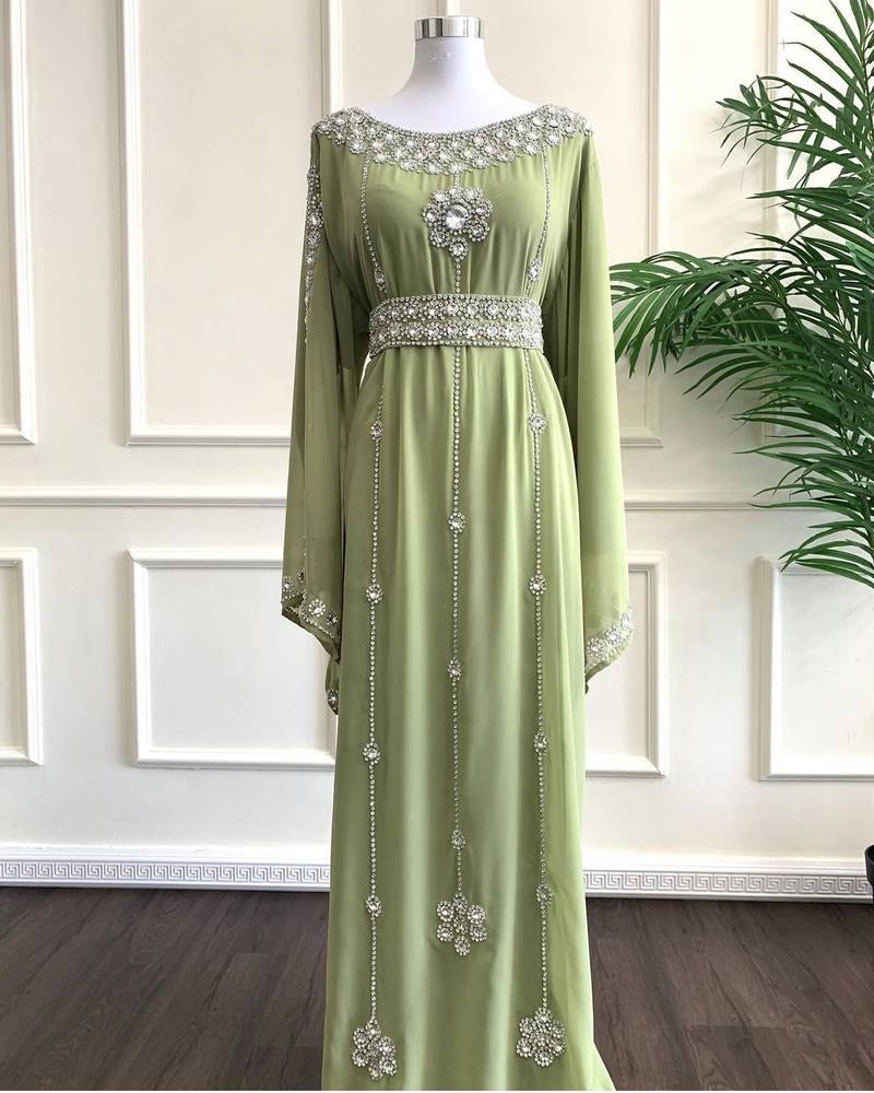 Olive Embroidered Georgette Wedding Gown (1-Pc) - Image 1