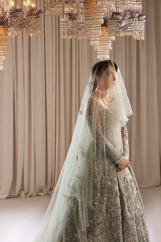 Mint Adda Work Khadi Silk Bridal Gown (2-Piece) - Image 10