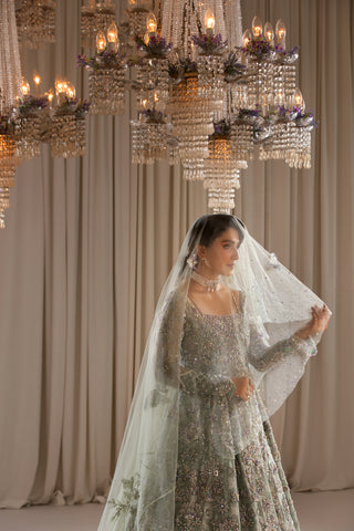 Mint Adda Work Khadi Silk Bridal Gown (2-Piece) - Image 11