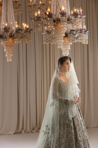 Mint Adda Work Khadi Silk Bridal Gown (2-Piece) - Image 12