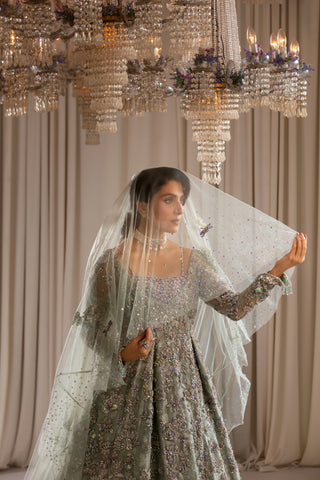 Mint Adda Work Khadi Silk Bridal Gown (2-Piece) - Image 13