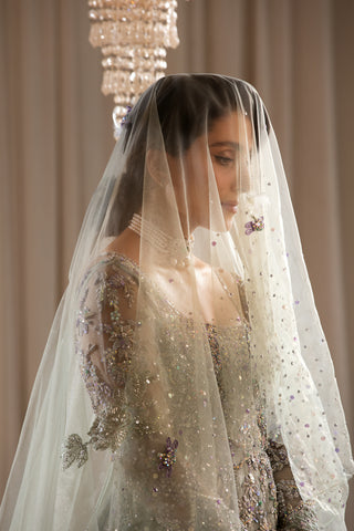 Mint Adda Work Khadi Silk Bridal Gown (2-Piece) - Image 14